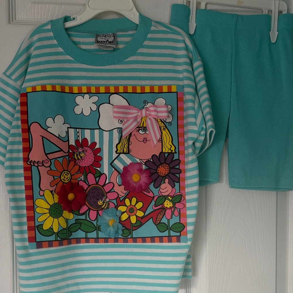 Kids Striped shorts Set - Teal and Multicolor